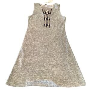 THML Anthropologie Sleeveless Lined V Neck Gray Mini Sweater Sheath Dress M nwt